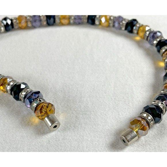 Artisan Made Faceted Beaded Necklace Bracelet Black Purple Silver Yellow Gold - Picture 4 of 7